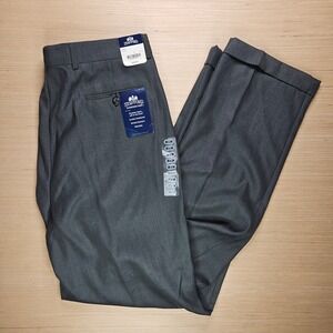 Stafford Men Flat Front Pleated Dress Pants Gray 36x34 Polyester Rayon Blend NEW
